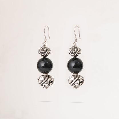 Carved Beads Onyx Earrings