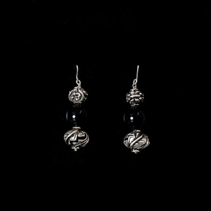 Carved Beads Onyx Earrings